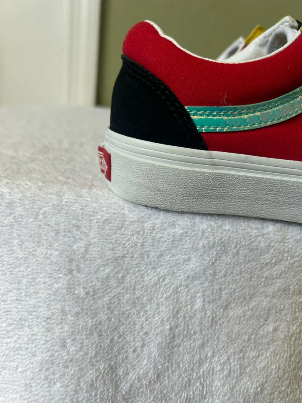 NWOB Vans Multicolor Low Top Sneakers with Red Upper and Black Toe - Picture 4 of 14